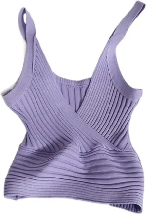 Women Tops Sexy Camisole Cropped Knitted Top