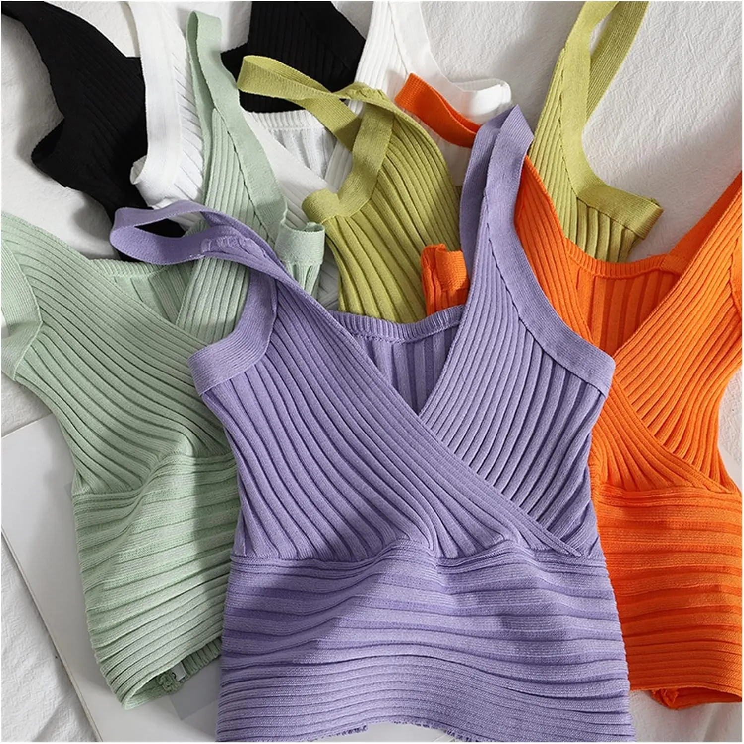 Women Tops Sexy Camisole Cropped Knitted Top