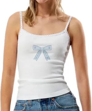 Women Y2K Cute Graphic Cami Top Floral Print Sleeveless Scoop Neck Tank Top Summer Going Out Camisole