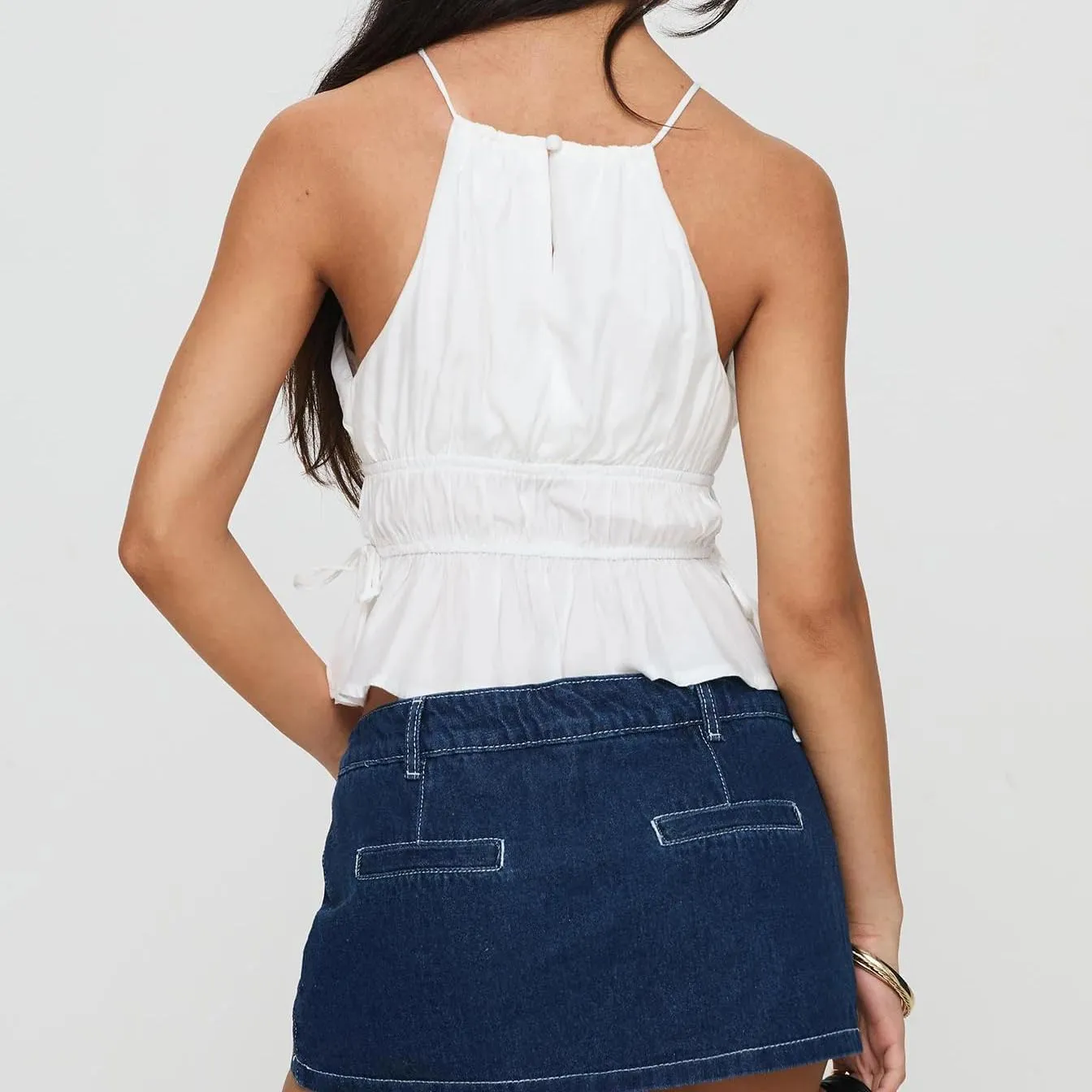 Women Y2K Halter Tank Top Summer Sexy Backless Tie Back Ruched Crop Camisole Shirt Basic Going Out Top Streetwear