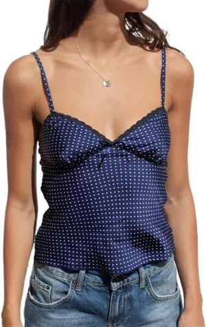 Women Y2k Polka Dot Print Tank Top Spaghetti Strap Lace Trim Camisole Sheer Mesh Crop Cami Going Out Top
