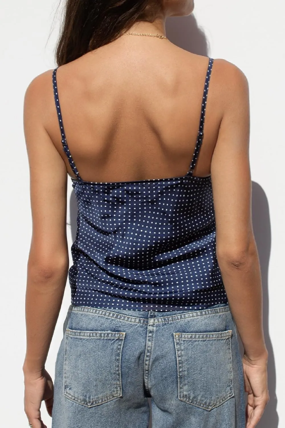 Women Y2k Polka Dot Print Tank Top Spaghetti Strap Lace Trim Camisole Sheer Mesh Crop Cami Going Out Top