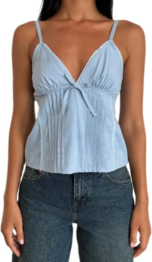 Women Y2K Vintage Cami Tank Top 00s Aesthetic Spaghetti Strap V Neck Crop Top Cottage Camisole Fairy Coquette Vest