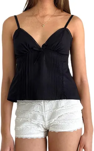 Women Y2K Vintage Cami Tank Top 00s Aesthetic Spaghetti Strap V Neck Crop Top Cottage Camisole Fairy Coquette Vest