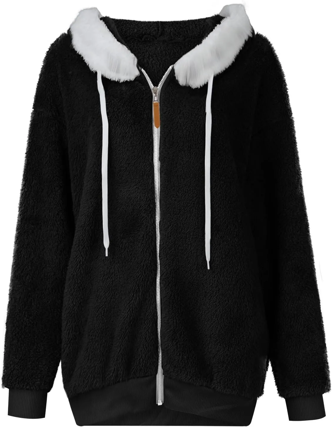 Womens 2024 Plus Size Fuzzy Fleece Jacket Winter Full Zip Plush Hooded Cardigan Coats Soft Shaggy Warm Outerwear