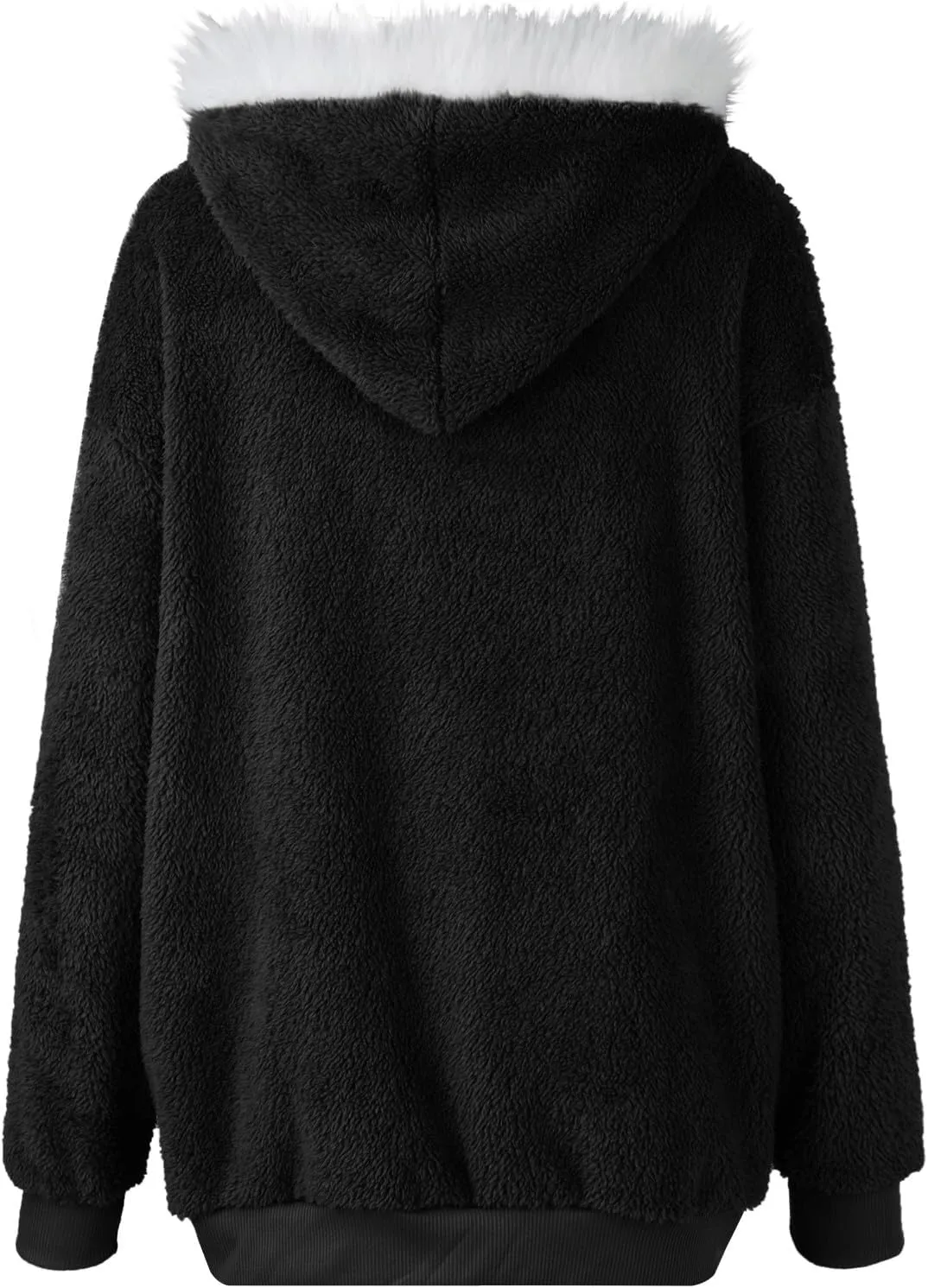 Womens 2024 Plus Size Fuzzy Fleece Jacket Winter Full Zip Plush Hooded Cardigan Coats Soft Shaggy Warm Outerwear