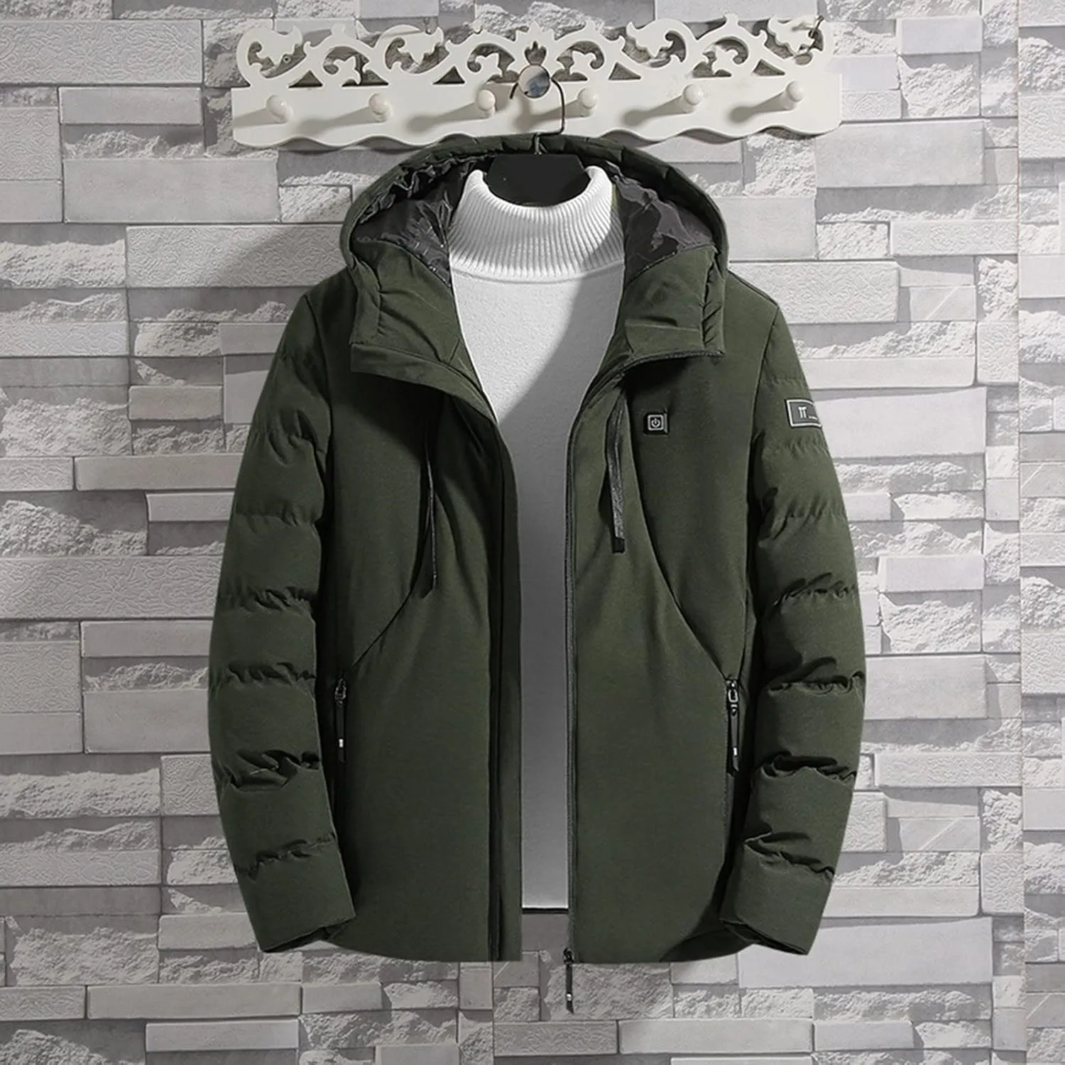 Womens 2024 Winter Puffer Jacket Smart Heated Down Coats Casual Hooded Long Sleeve Drawstring Overcoat Workout Outwear
