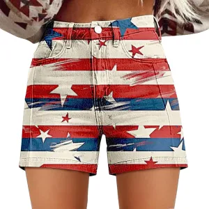 Women's American Flag Printed Denim Shorts High Waisted Patriotic Shorts Jeans Casual 4Th of July Summer Hot Short