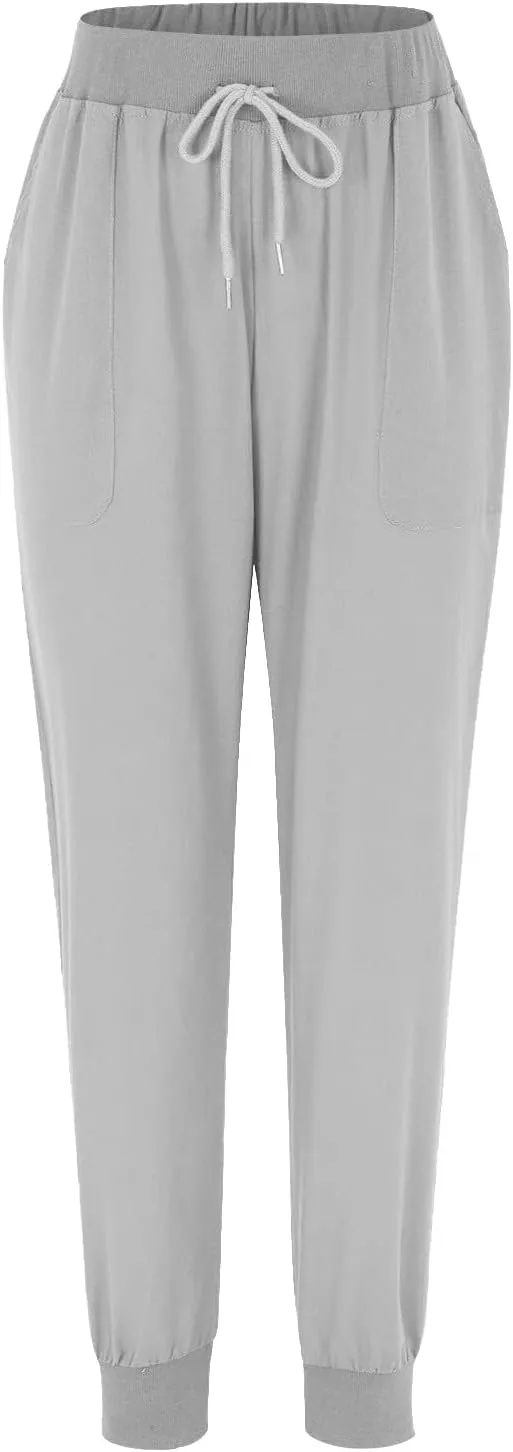 Womens Casual Pants Summer Linen Joggers Straight Leg Comfy Elastic High Waisted Beach Pants Loose Gauze Pants with Pockets