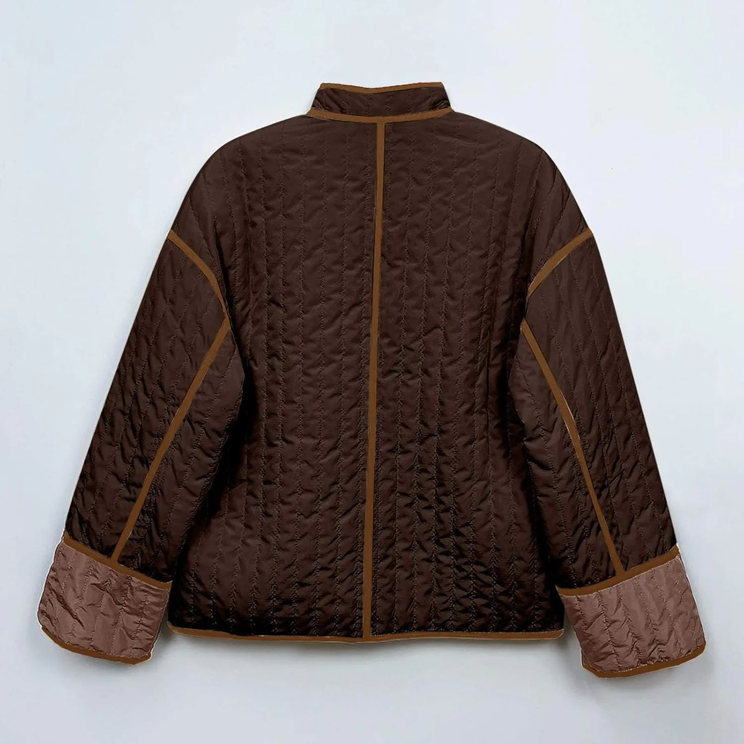Womens Casual Quilted Jacket Winter Lightweight Color Block Padded Coat Y2k Long Sleeve Cropped Cotton Jackets