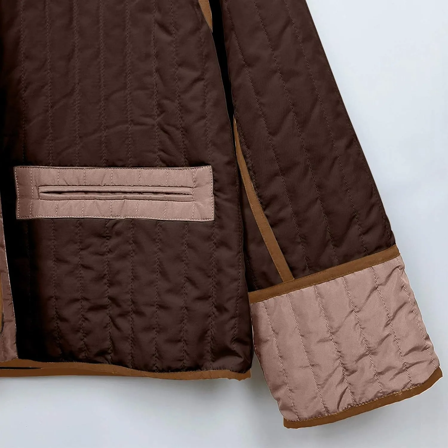 Womens Casual Quilted Jacket Winter Lightweight Color Block Padded Coat Y2k Long Sleeve Cropped Cotton Jackets