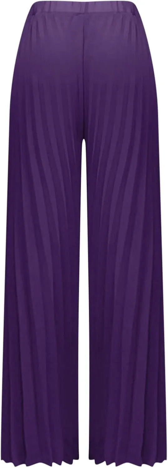 Women's Chiffon Wide Leg Pants High Elastic Waist Cropped Pants Fashion Casual Pleated Ruffle Hem Flowy Trousers