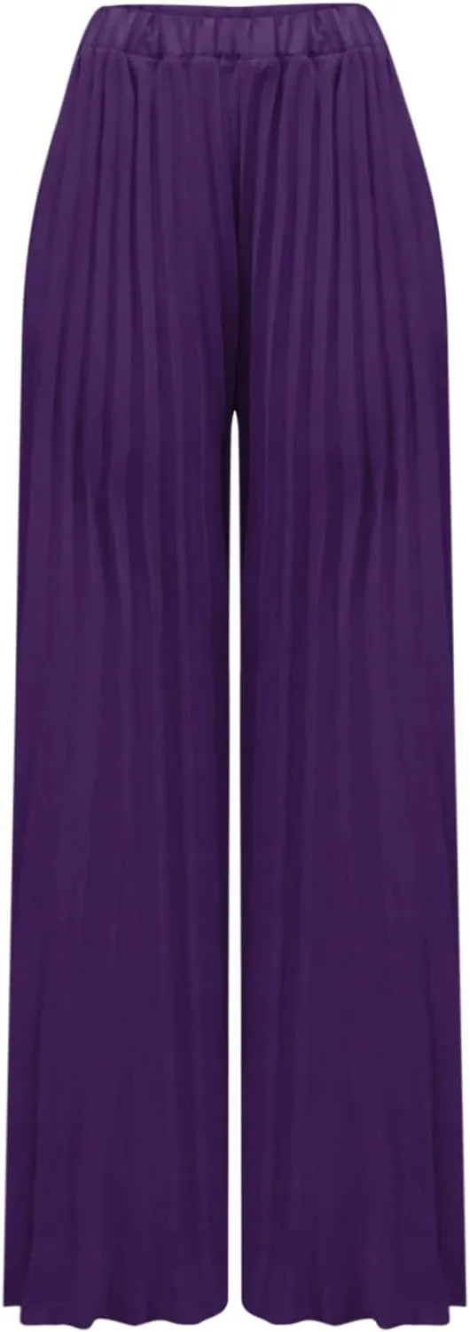 Women's Chiffon Wide Leg Pants High Elastic Waist Cropped Pants Fashion Casual Pleated Ruffle Hem Flowy Trousers