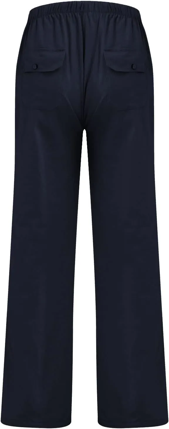 Women's Cotton Linen Pants Palazzo Summer Wide Leg 2024 Casual Loose Drawstring High Waist Beach Pants Trousers