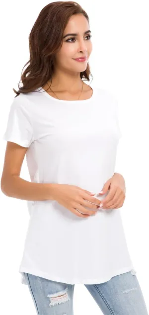 Women's Cotton T-Shirts Short Sleeve Loose Comfy Basic Plain Tunic Tee