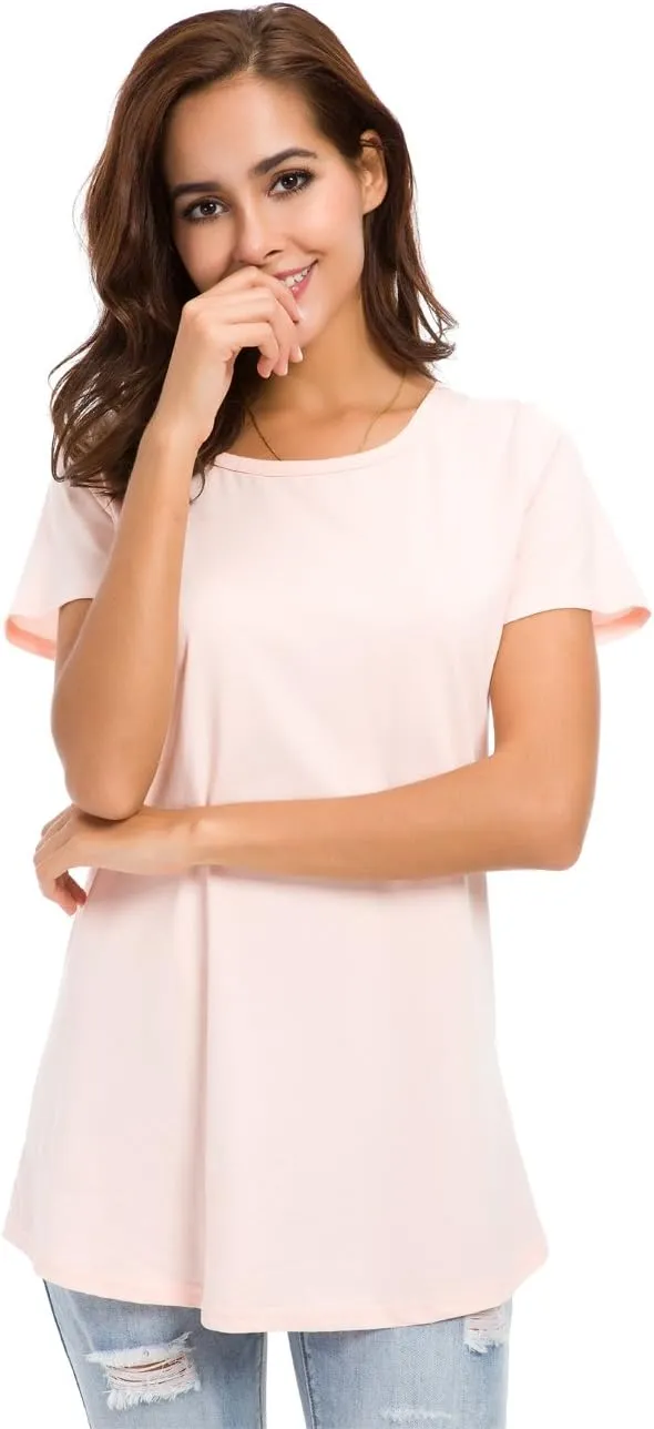 Women's Cotton T-Shirts Short Sleeve Loose Comfy Basic Plain Tunic Tee