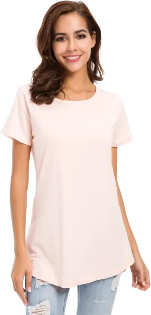 Women's Cotton T-Shirts Short Sleeve Loose Comfy Basic Plain Tunic Tee