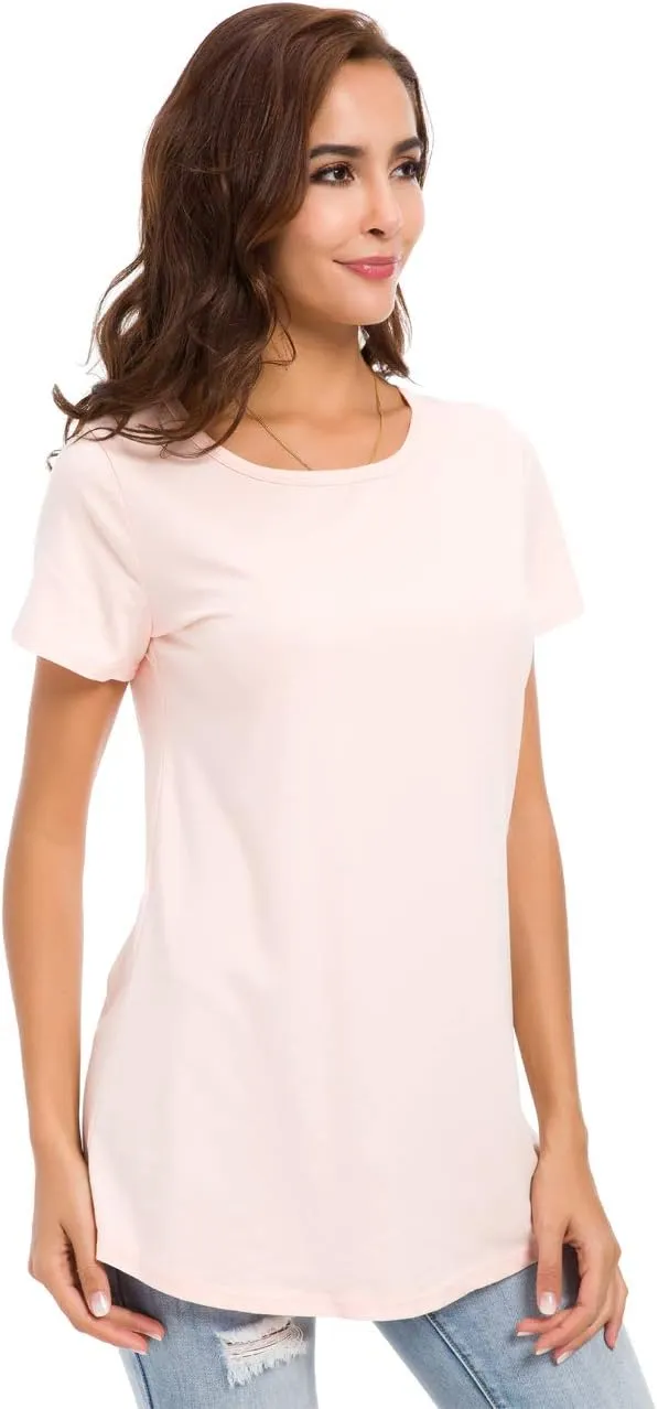 Women's Cotton T-Shirts Short Sleeve Loose Comfy Basic Plain Tunic Tee