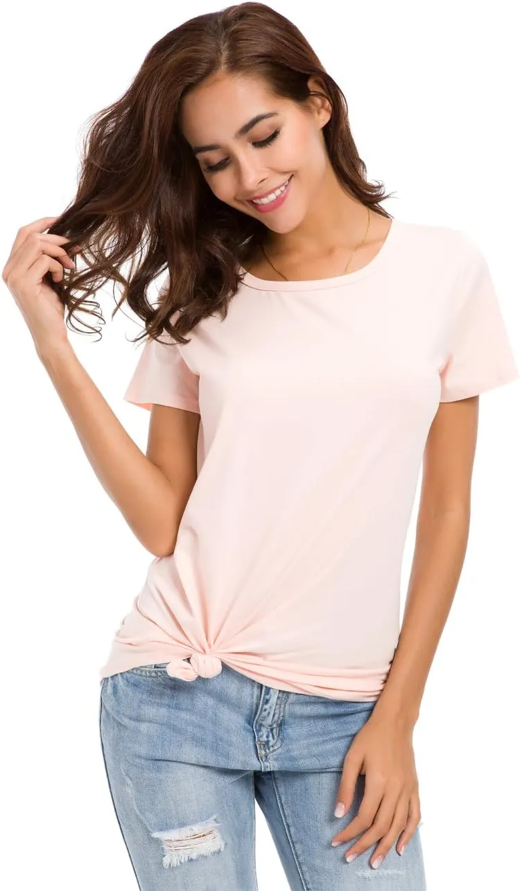 Women's Cotton T-Shirts Short Sleeve Loose Comfy Basic Plain Tunic Tee