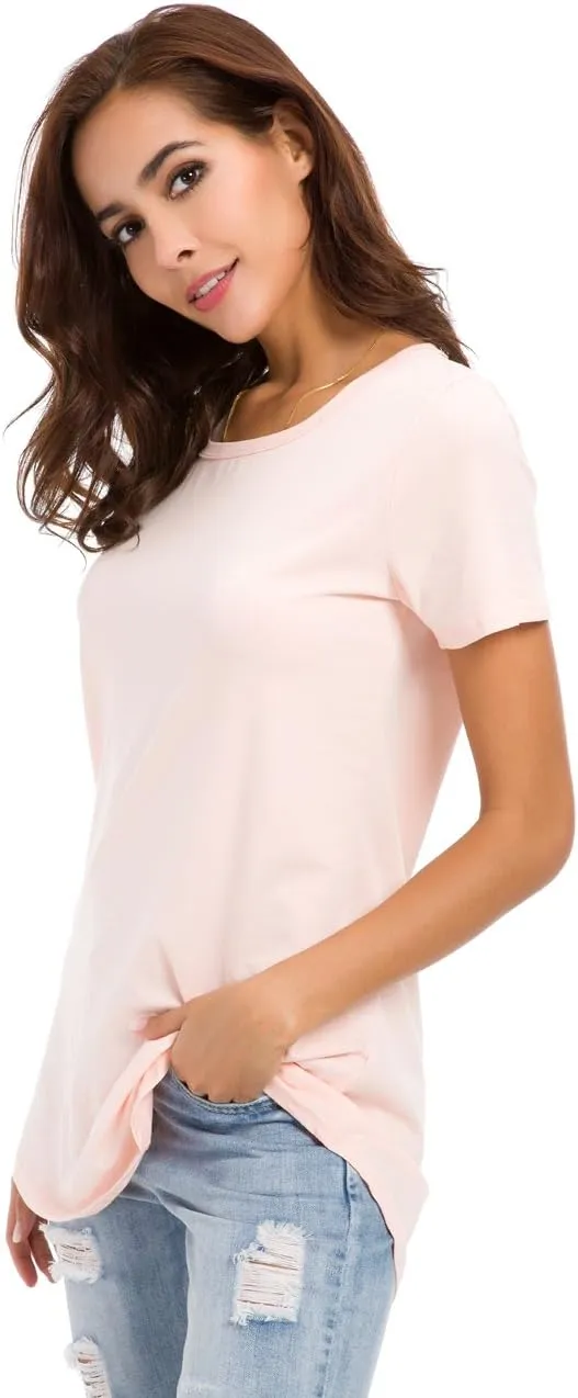 Women's Cotton T-Shirts Short Sleeve Loose Comfy Basic Plain Tunic Tee