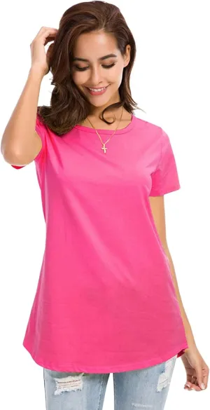 Women's Cotton T-Shirts Short Sleeve Loose Comfy Basic Plain Tunic Tee