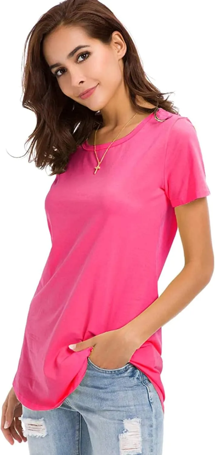 Women's Cotton T-Shirts Short Sleeve Loose Comfy Basic Plain Tunic Tee