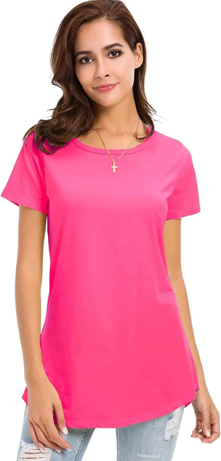 Women's Cotton T-Shirts Short Sleeve Loose Comfy Basic Plain Tunic Tee