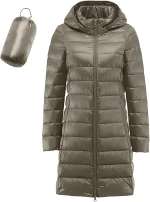 Women's Down Jacket Hooded Windproof Puffer Coat Packable Warm Winter Jacket Lightweight Ladies Parka Trendy Stand-up Collar