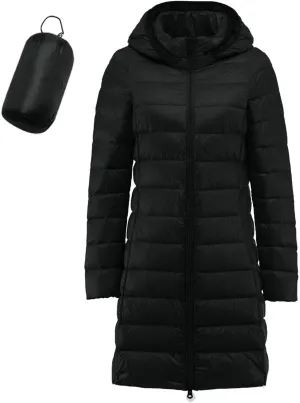 Women's Down Jacket Hooded Windproof Puffer Coat Packable Warm Winter Jacket Lightweight Ladies Parka Trendy Stand-up Collar