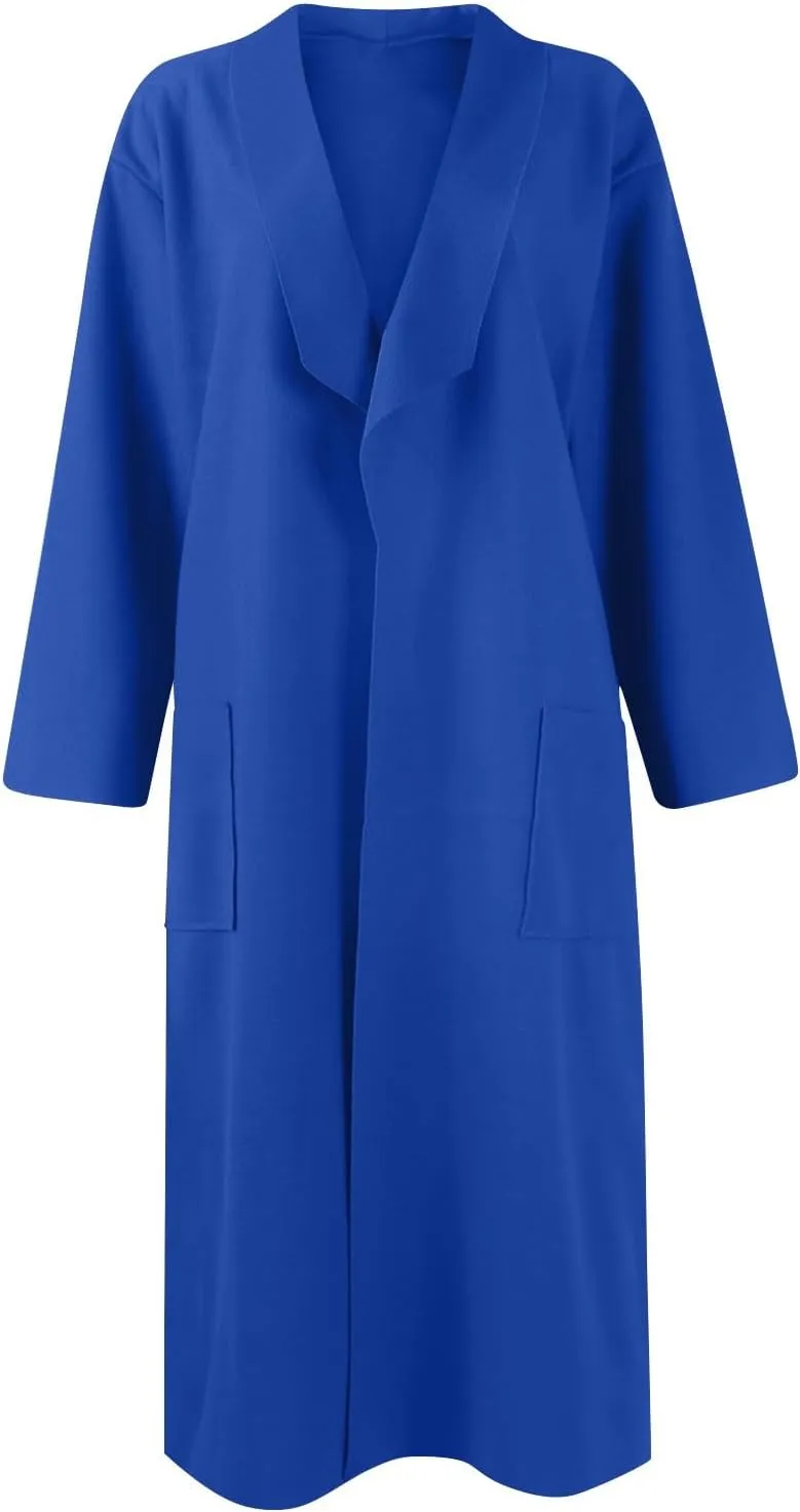Womens Fall Fashion 2024 Long Sleeve Maxi Cardigan Open Front Oversized Coat Casual Lapel Warm Overcoat with Pockets