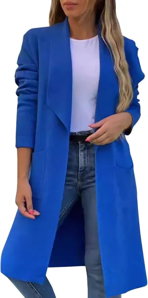 Womens Fall Fashion 2024 Long Sleeve Maxi Cardigan Open Front Oversized Coat Casual Lapel Warm Overcoat with Pockets