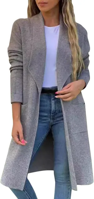 Womens Fall Fashion 2024 Long Sleeve Maxi Cardigan Open Front Oversized Coat Casual Lapel Warm Overcoat with Pockets