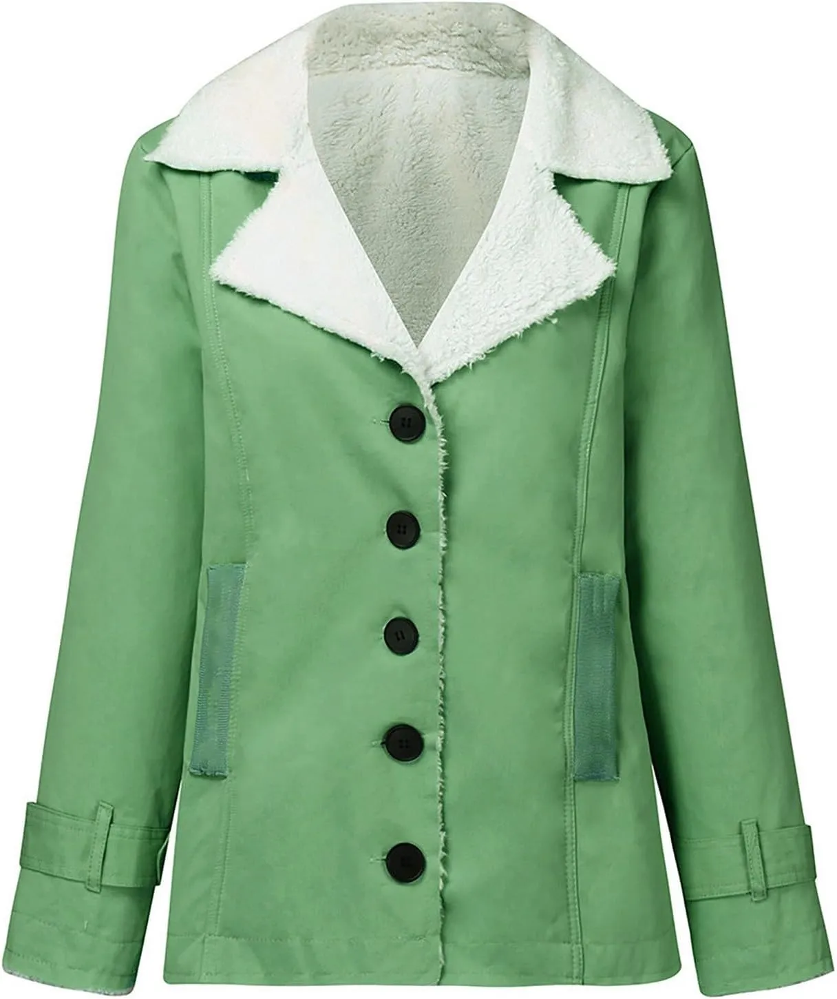 Womens Fleece Winter Jackets Plush Lapel Button Slim Fuzzy Jackets Plus Size Warm Furry Blazer Faux Fur Sherpa Coat