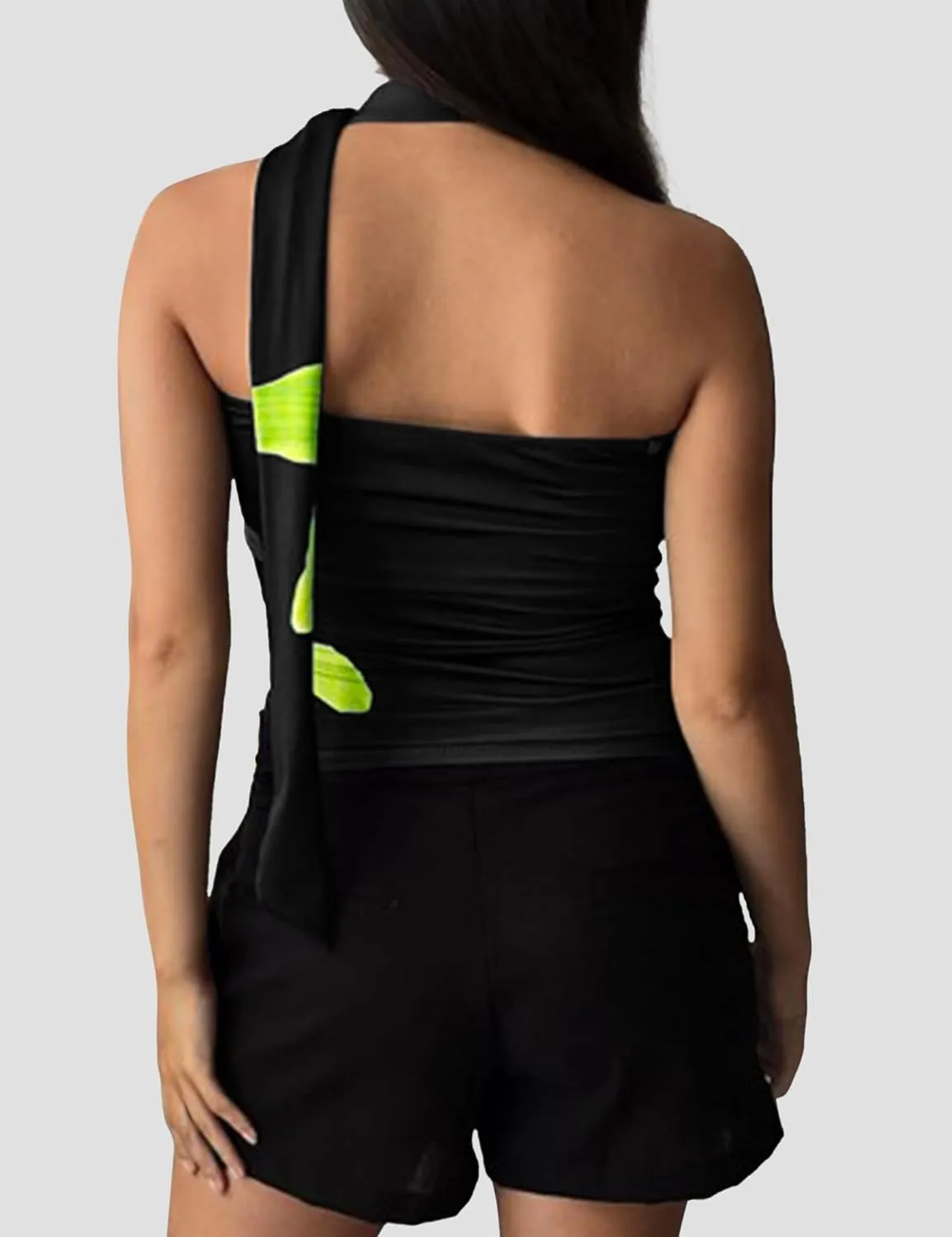 Women's Floral Print Strapless Tube Top Backless Sleeveless Slim Fit Camisole Summer Crop Top with Ribbon Tie