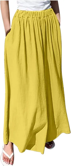 Womens Flowy Wide Leg Pants Casual Summer Beach Long Palazzo Pants Oversized Loose High Waist Lounge Trousers Slacks