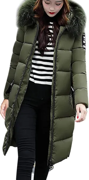 Women's Knee Length Down Jackets Furry Splicing Hoodie Coat Casual Thicker Winter Coats for Women Slim Puffer Jacket