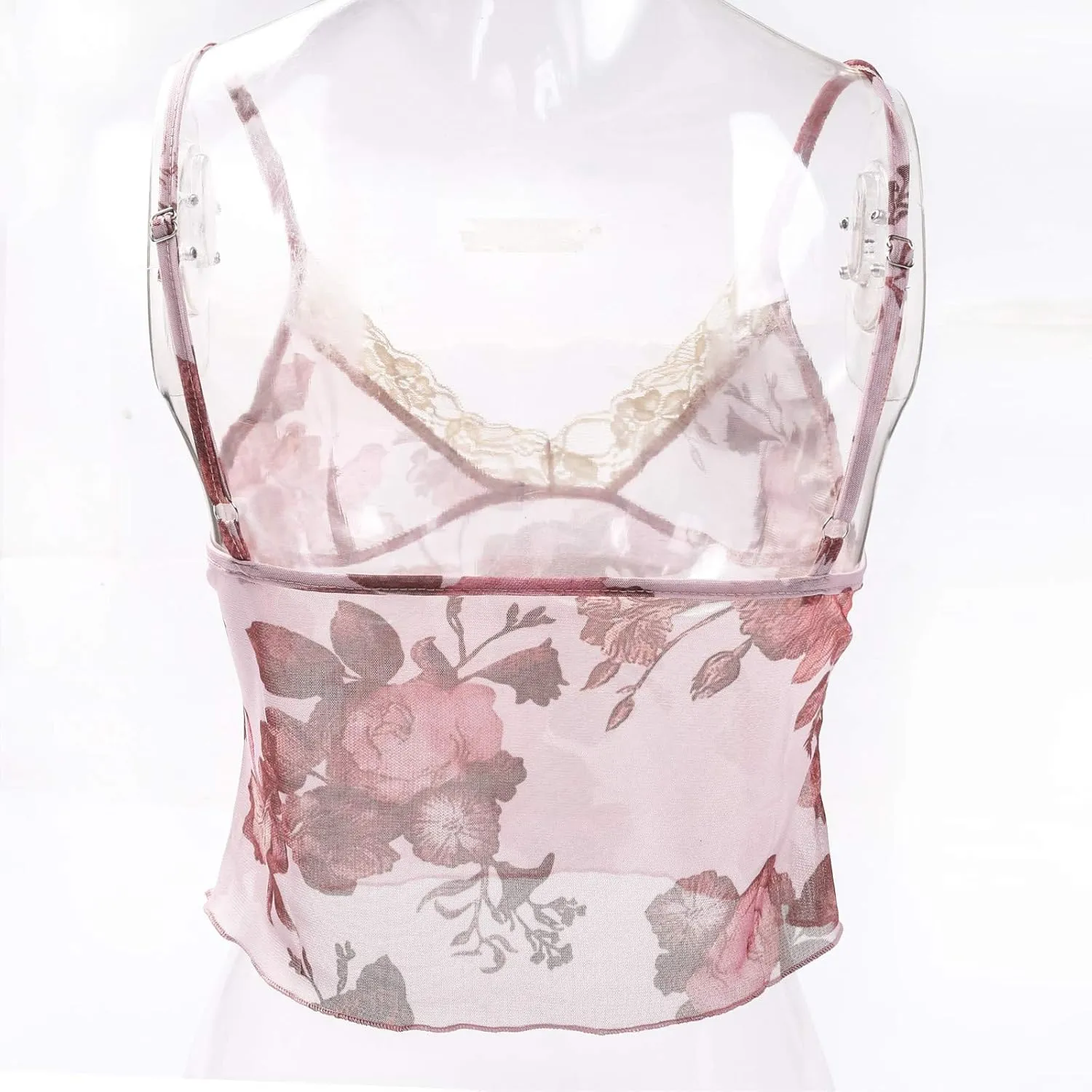 Womens Lace Crop Top Sexy V Neck Spaghetti Strap Tank Top Spliced Cami Sleeveless Patchwork V-Neck Camisole Shirt