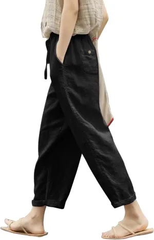 Women's Linen Pants Gauze Pants Baggy Sweatpants BaggyTrousers Casual Comfy Work Pantsuit with Pockets