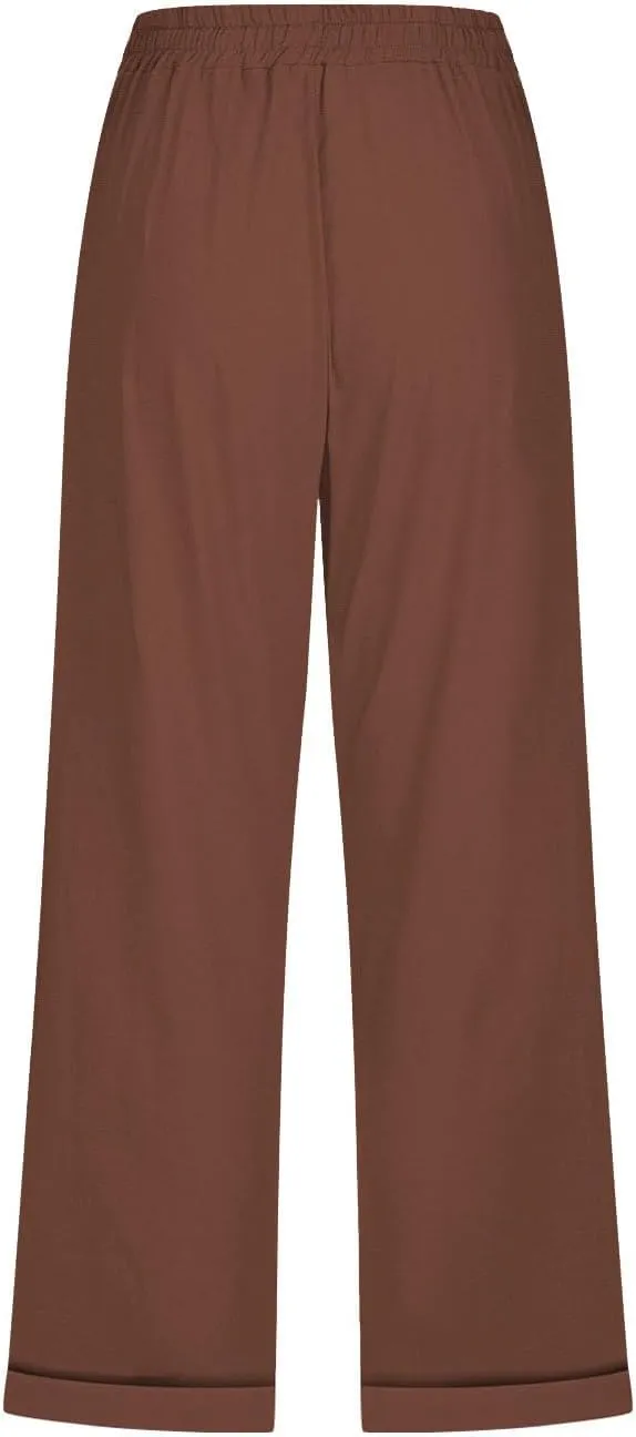 Women's Linen Summer Capris Pants Flowy Wide Leg Beach Pants Casual Cotton Linen Capris Cropped Trousers with Pockets