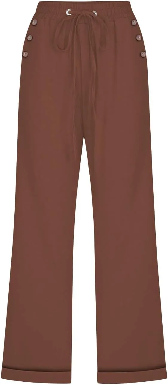 Women's Linen Summer Capris Pants Flowy Wide Leg Beach Pants Casual Cotton Linen Capris Cropped Trousers with Pockets