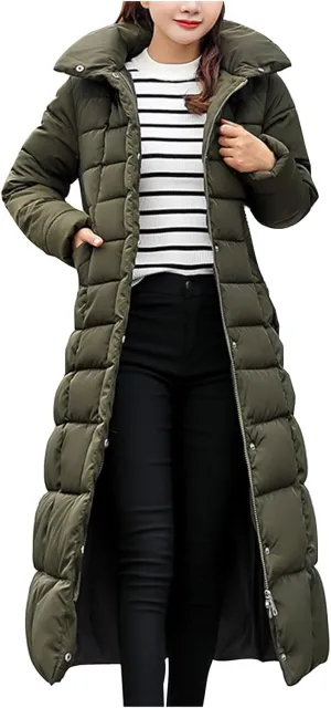 Womens Long Puffer Jacket Over Knee Removable Hooded Maxi Length Quilted Padded Winter Down Coat Parka Jackets