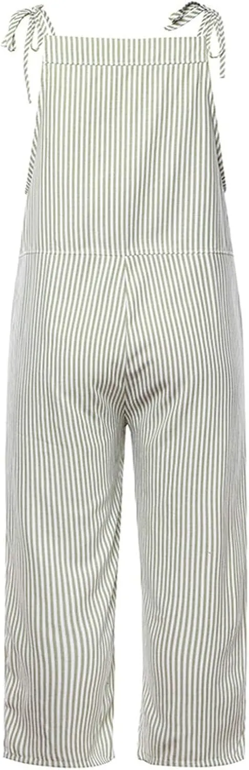 Womens Overalls Loose Fit Casual Stripes Cargo Jumpsuit Sleeveless Rompers Baggy Wide Leg Pants