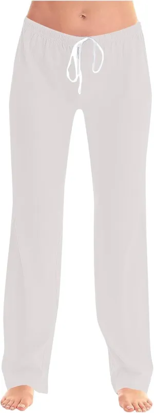 Women's Pajama Pants High Waist Wide Leg Sleep Bottoms Soft Stretchy Comfy Lounge Pant Trouser with Drawstring Pockets