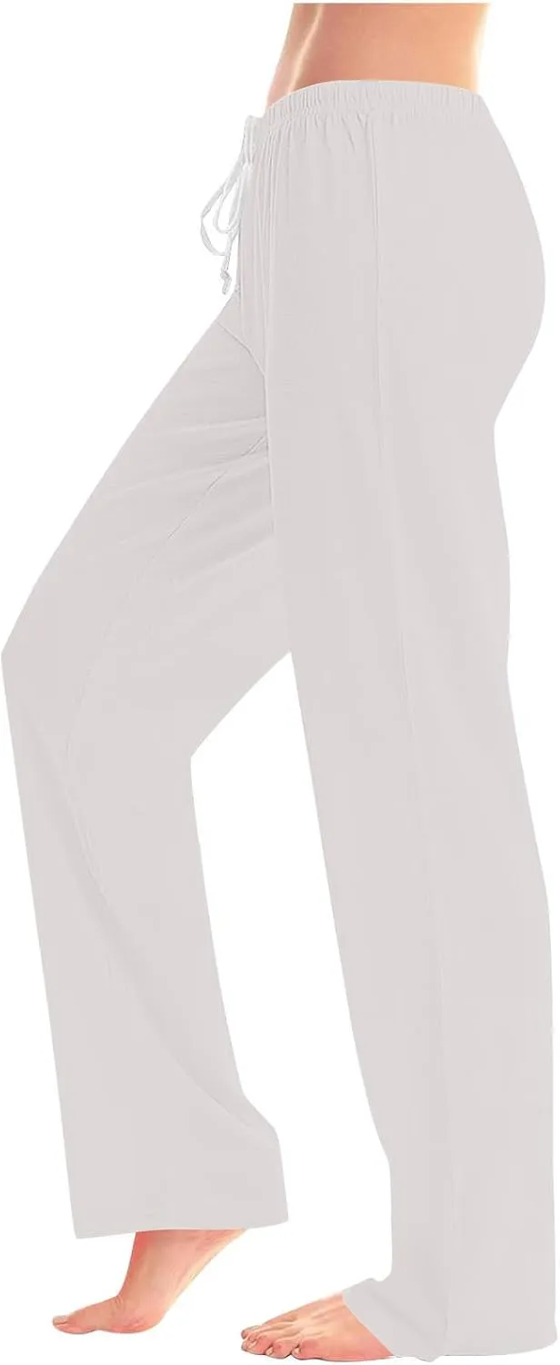 Women's Pajama Pants High Waist Wide Leg Sleep Bottoms Soft Stretchy Comfy Lounge Pant Trouser with Drawstring Pockets