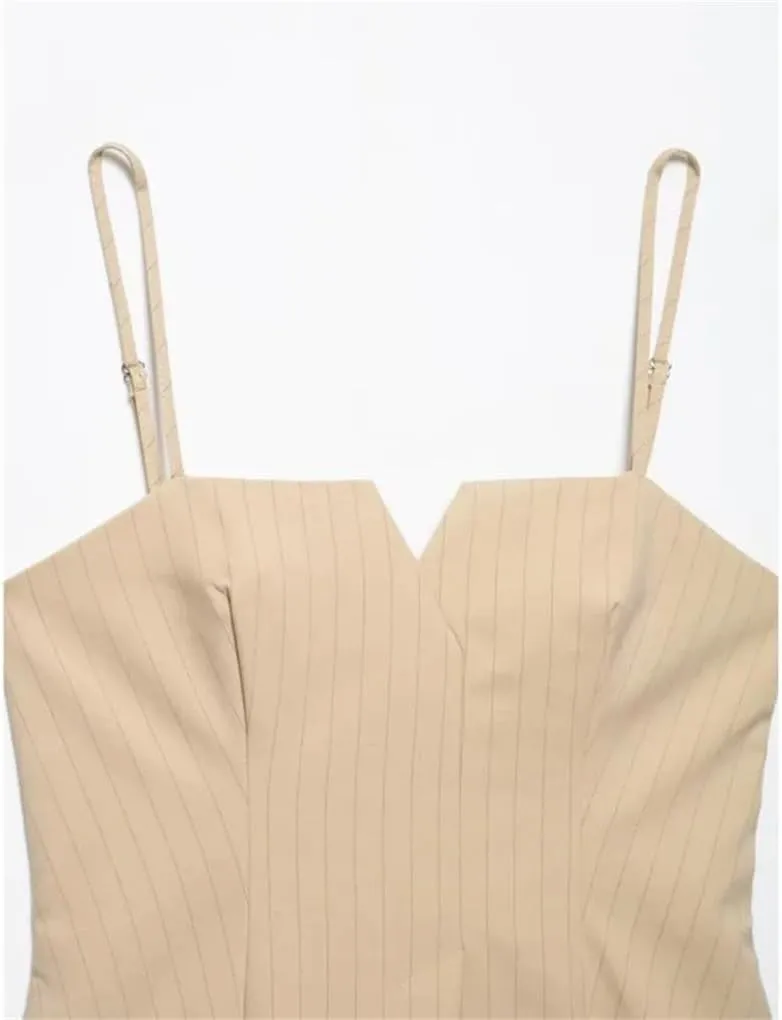 Women's Pleated Striped Side Zipper Camisole Top