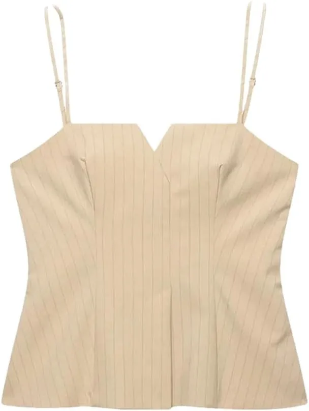 Women's Pleated Striped Side Zipper Camisole Top