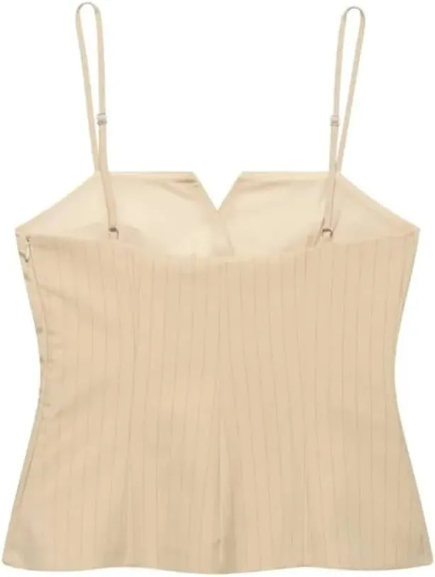 Women's Pleated Striped Side Zipper Camisole Top