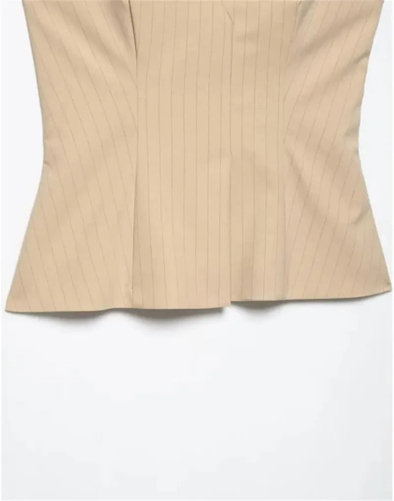 Women's Pleated Striped Side Zipper Camisole Top
