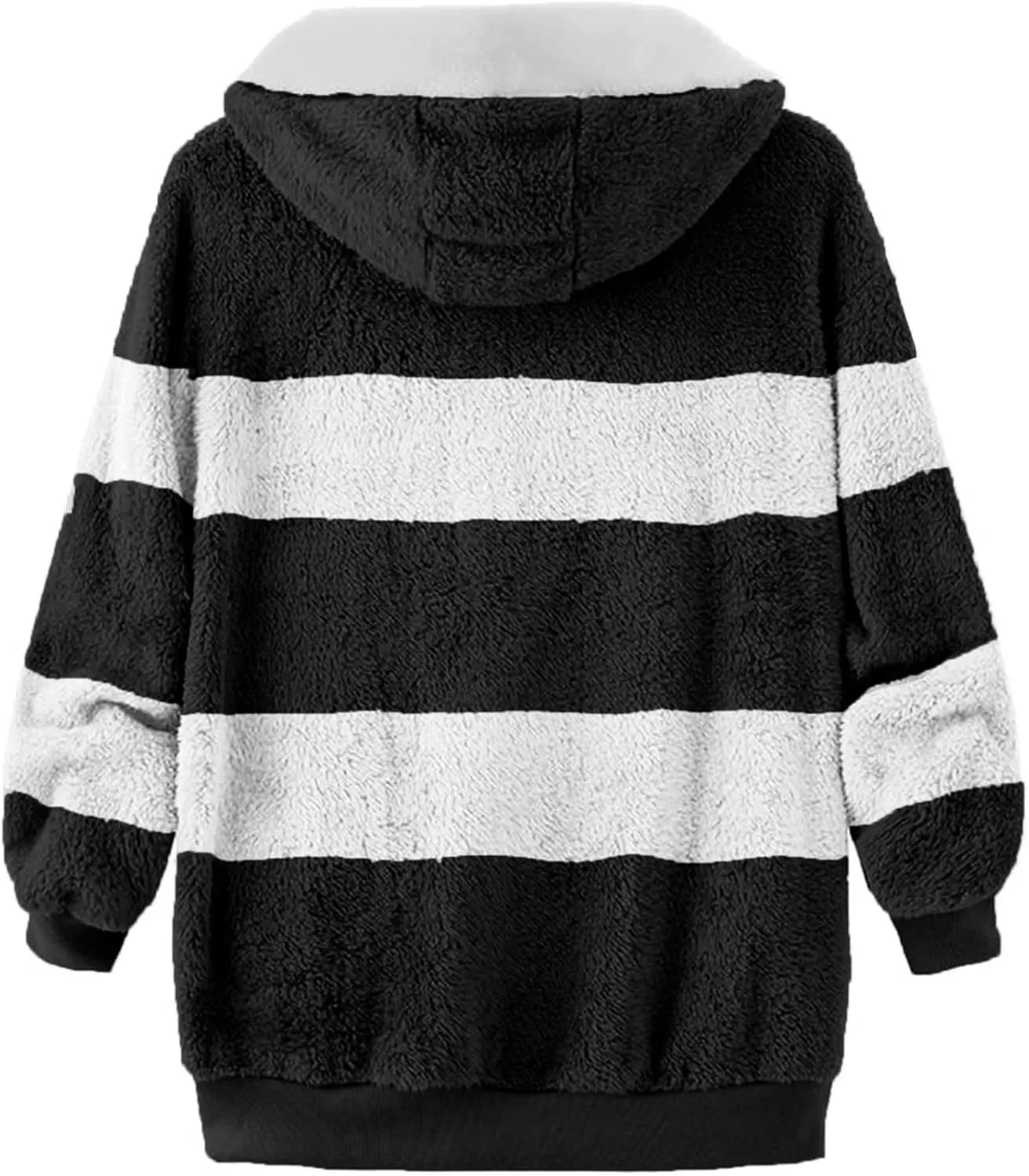 Womens Plus Size Fuzzy Fleece Jacket Winter Full Zip Plush Hooded Cardigan Coats Soft Oversized Shaggy Warm Outerwear