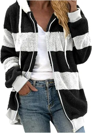 Womens Plus Size Fuzzy Fleece Jacket Winter Full Zip Plush Hooded Cardigan Coats Soft Oversized Shaggy Warm Outerwear